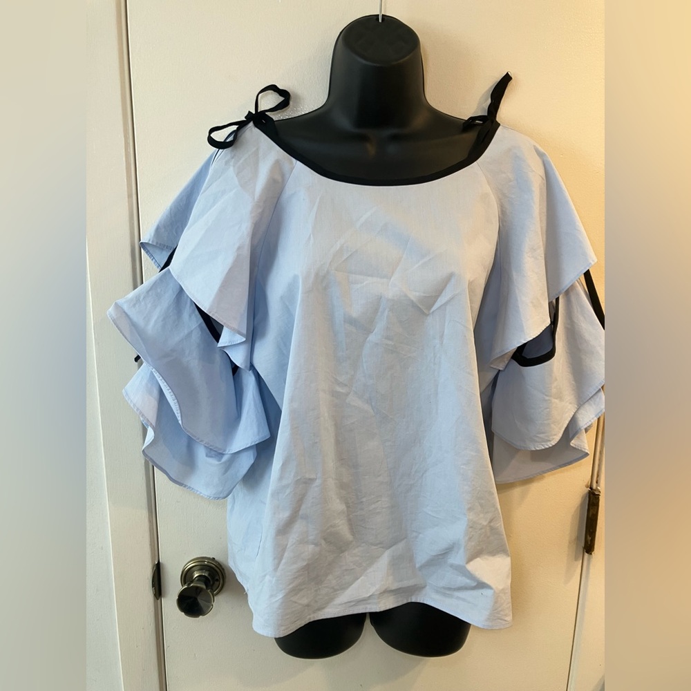 Few Moda Women’s M Cotton Top Ruffle Tie Sleeve Blouse